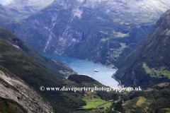 Cruise ships in Geirangerfjord, Geiranger town