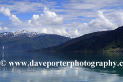 Reflections of mountains in Sognefjorden Fjord