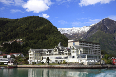 Town of Balestrand and mountains, Sognefjorden