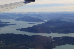 Norwegian Air airplane over Fjords near Bergen