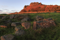 Sunset over Hen Cloud rock, the Roaches Rocks