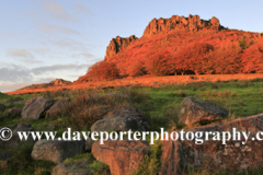 Sunset over Hen Cloud rock, the Roaches Rocks,