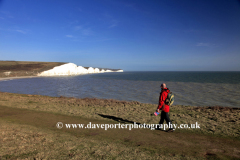 Walker at the Seven Sisters Cliffs, Seaford Head