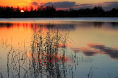 Sunset over a Fenland waterway, Cambridgeshire