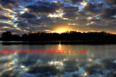 Sunset over a Fenland waterway, Cambridgeshire