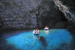 Boat at the subterranean Lake Melissani, Kefalonia